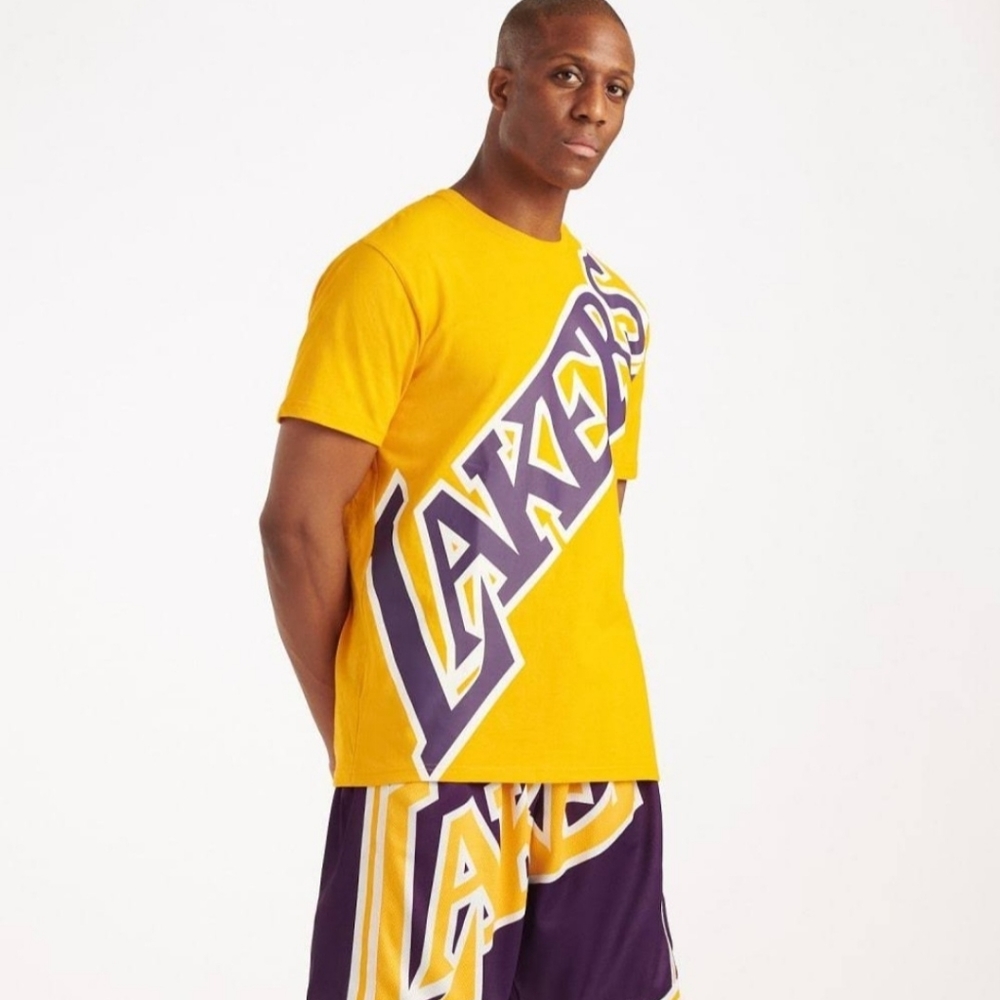Mitchell And Ness Nba Big Face LA Lakers Heavy Yellow Tee Shirt Mens Small-Large